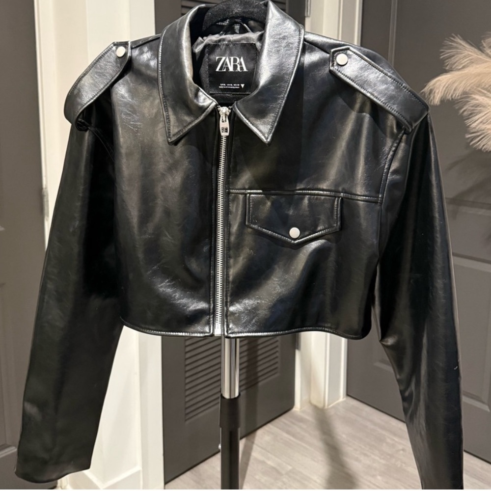 Zara Women's Stylish Black Leather Jacket